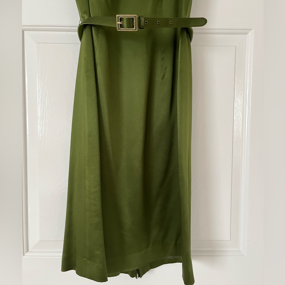 Ann Taylor Olive Green Sleeveless Belted Sheath Dress Size 2 - Picture 4 of 9